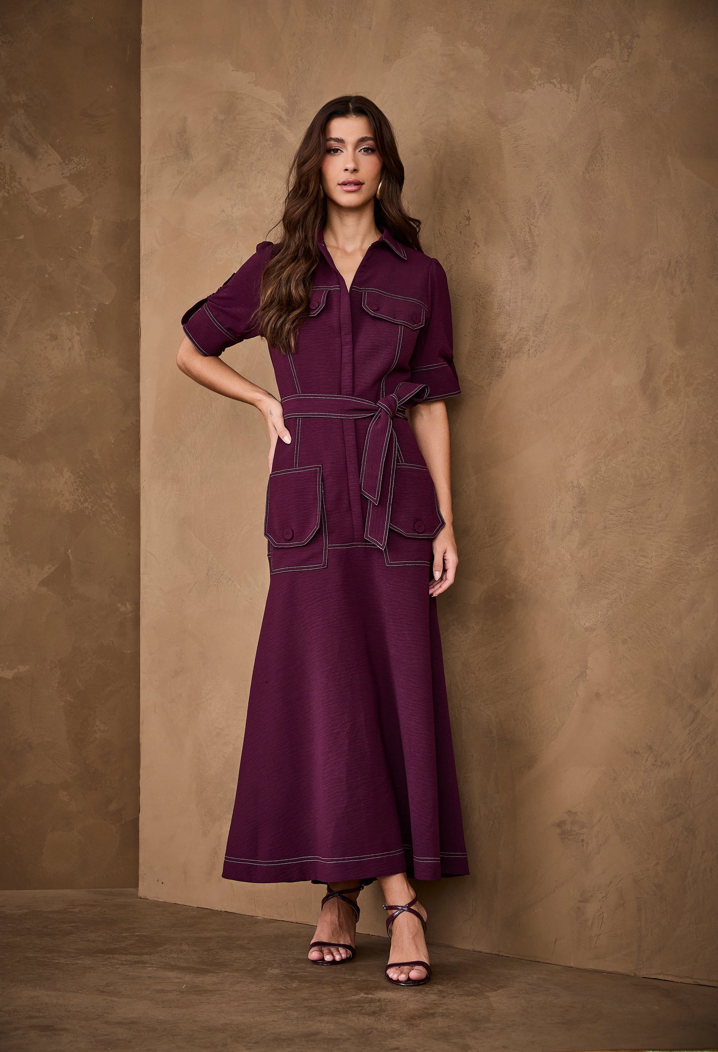 VESTIDO ARTSY MIDI FLORA BETERRABA