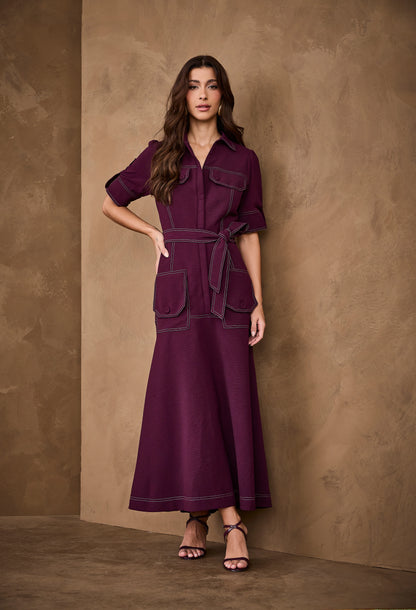 VESTIDO ARTSY MIDI FLORA BETERRABA
