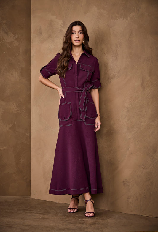 VESTIDO ARTSY MIDI FLORA BETERRABA
