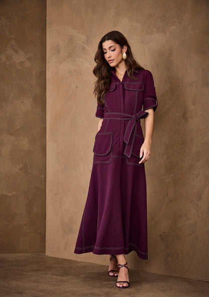 VESTIDO ARTSY MIDI FLORA BETERRABA
