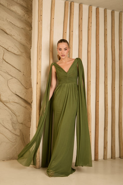 VESTIDO AMICCI DECOTE V FRANZIDO VERDE OLIVA