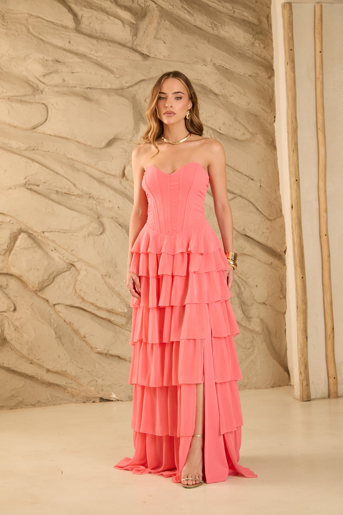 VESTIDO AMICCI LONGO CORSET E BABADOS