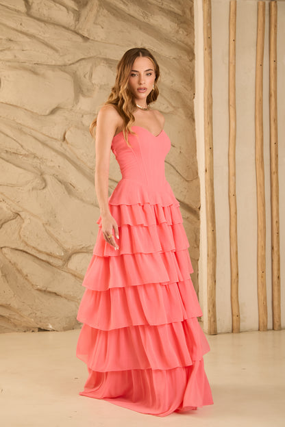 VESTIDO AMICCI LONGO CORSET E BABADOS