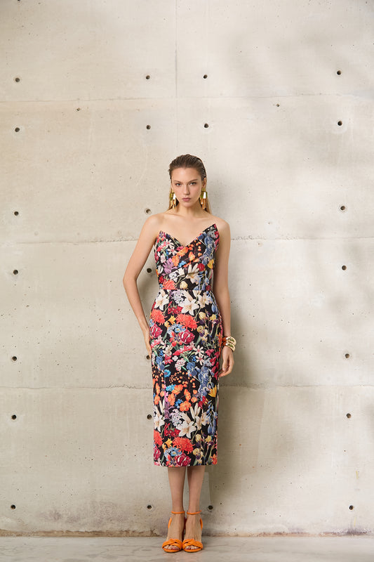 VESTIDO ARBOUR MIDI TOP DRAPEADO FLORAL