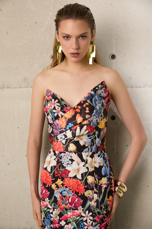 VESTIDO ARBOUR MIDI TOP DRAPEADO FLORAL
