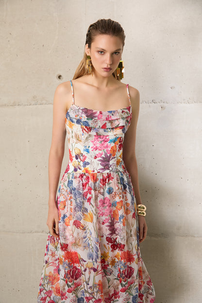 VESTIDO ARBOUR CREPE E ORGANZA