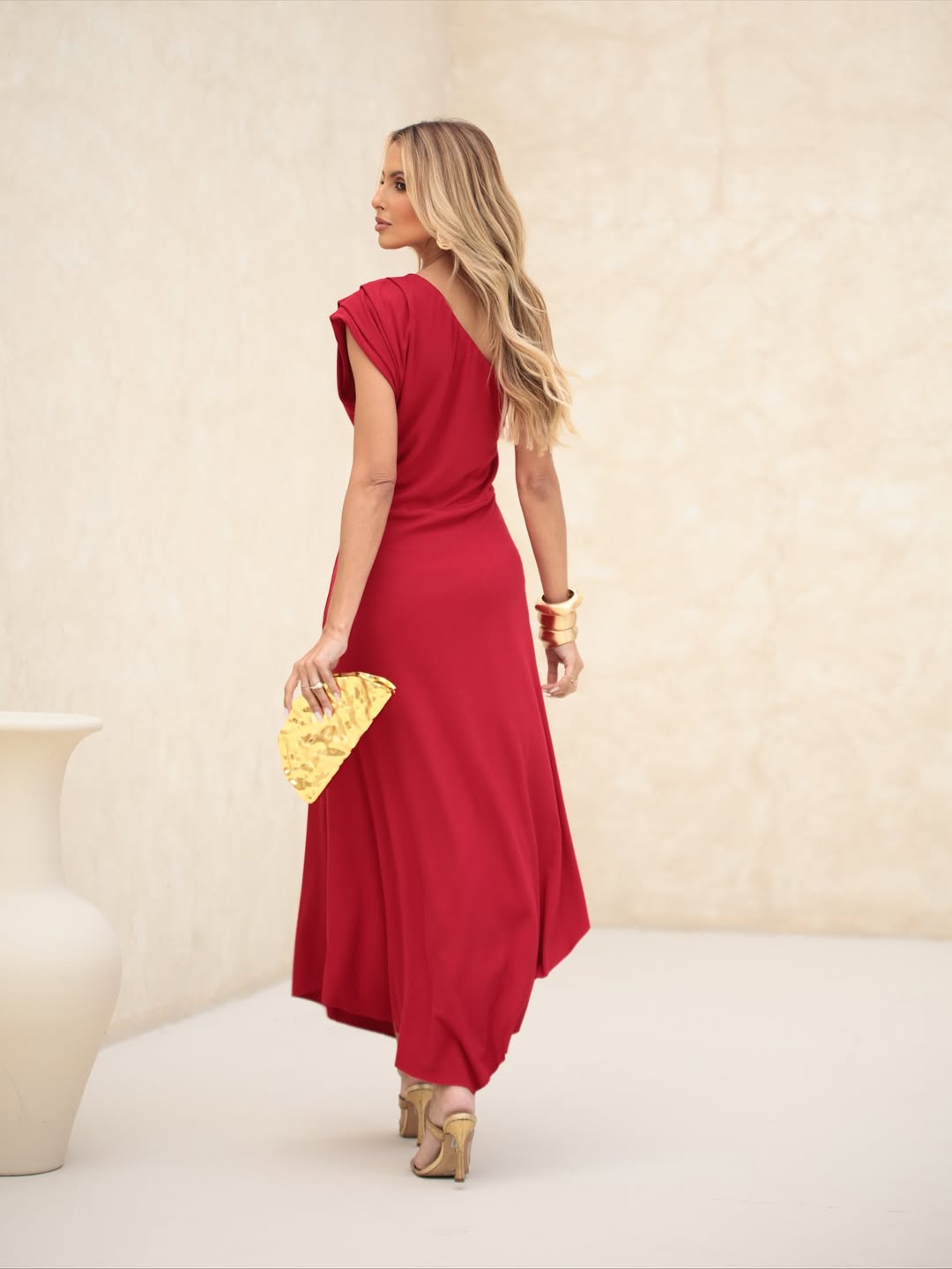 VESTIDO VERMELHO MID ASSIMETRICO