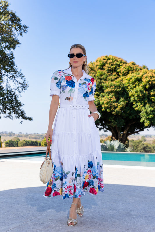 VESTIDO TRICOLINE CHEMISIER ESTAMPA FLORAL