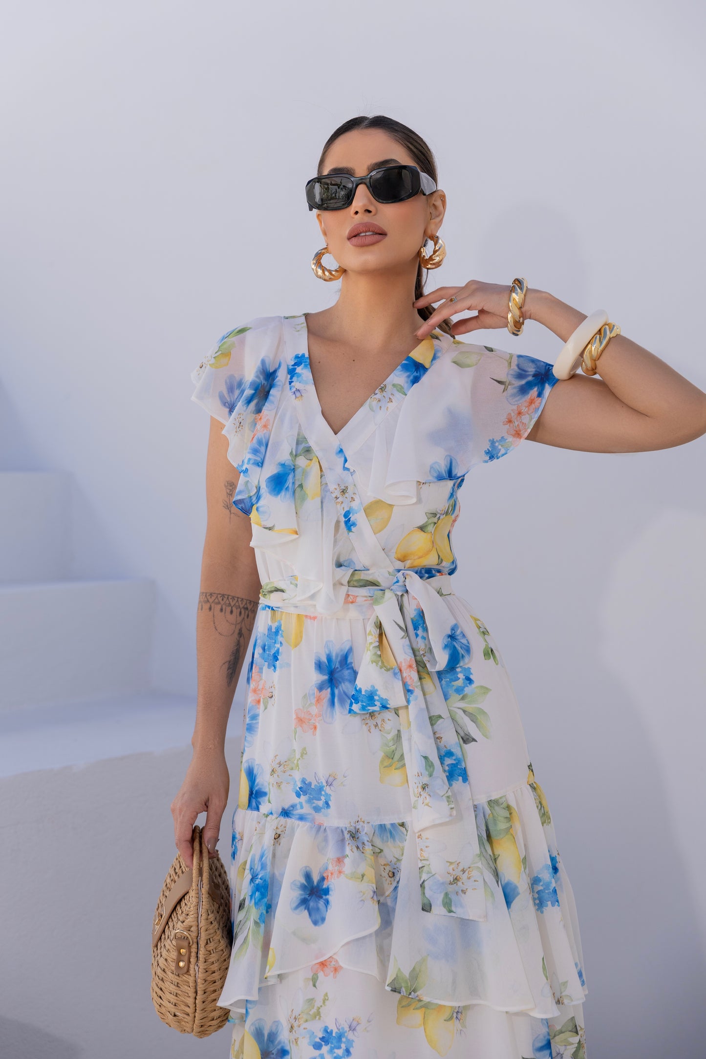 VESTIDO LUZIA FAZZOLLI CHIFFON ESTAMPADO LIMÃO