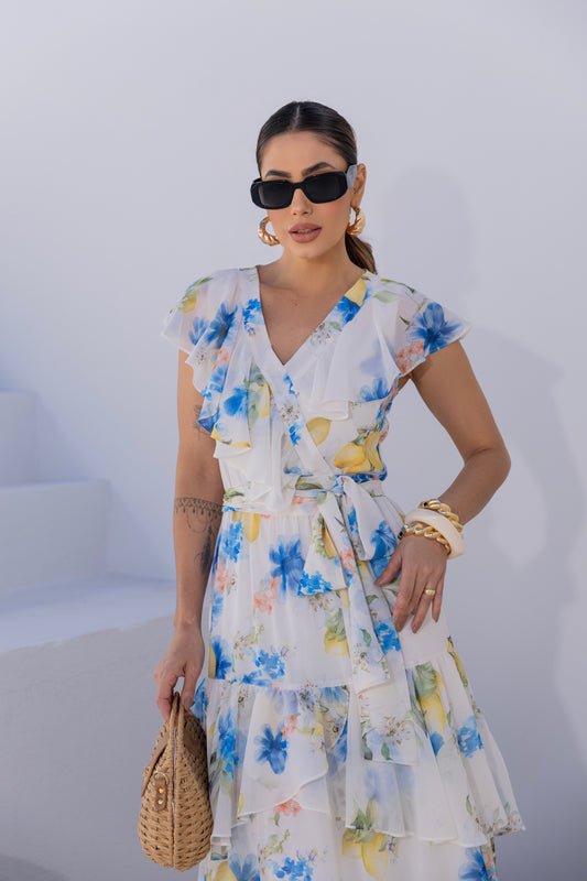VESTIDO LUZIA FAZZOLLI CHIFFON ESTAMPADO LIMÃO