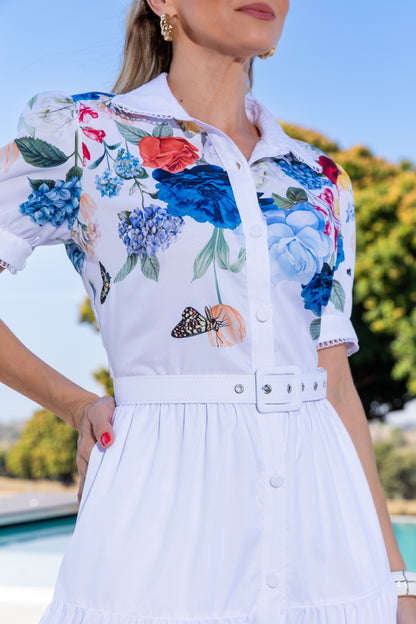 VESTIDO TRICOLINE CHEMISIER ESTAMPA FLORAL