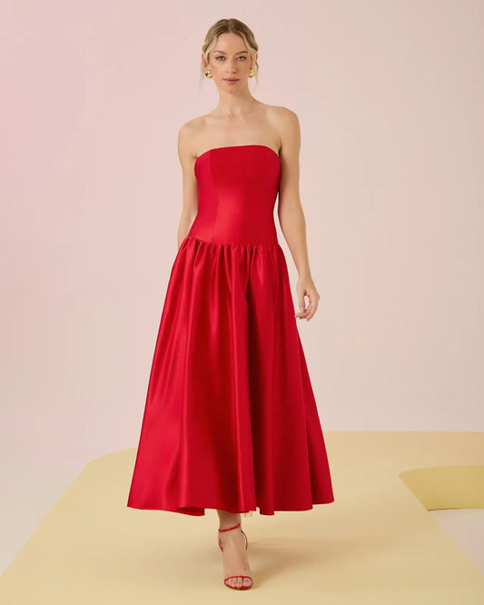 Vestido Anne Fernandes Midi Corset Vermelho