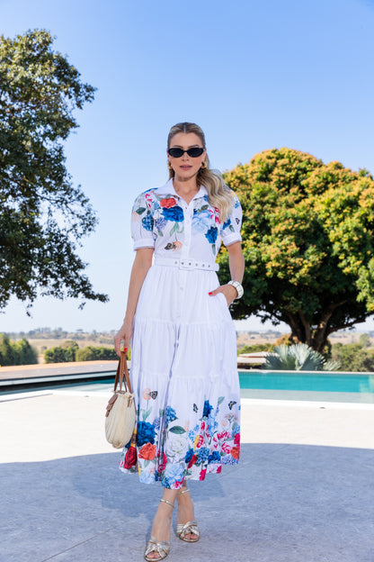 VESTIDO TRICOLINE CHEMISIER ESTAMPA FLORAL