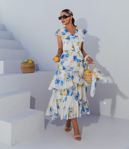 VESTIDO LUZIA FAZZOLLI CHIFFON ESTAMPADO LIMÃO