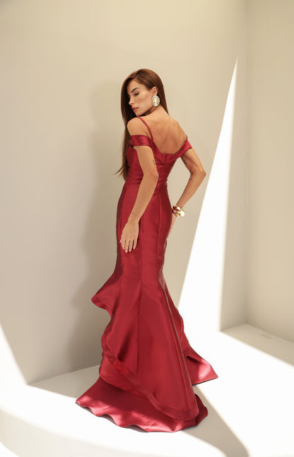 VESTIDO AMICCI LONGO NIQUEL MARSALA