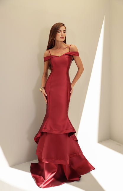 VESTIDO AMICCI LONGO NIQUEL MARSALA