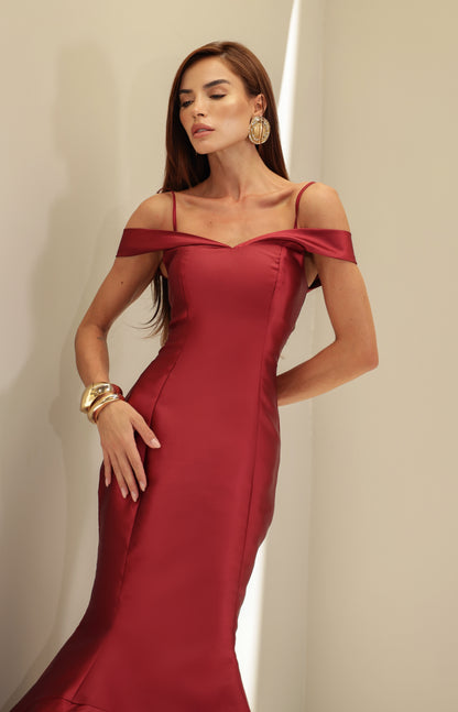 VESTIDO AMICCI LONGO NIQUEL MARSALA