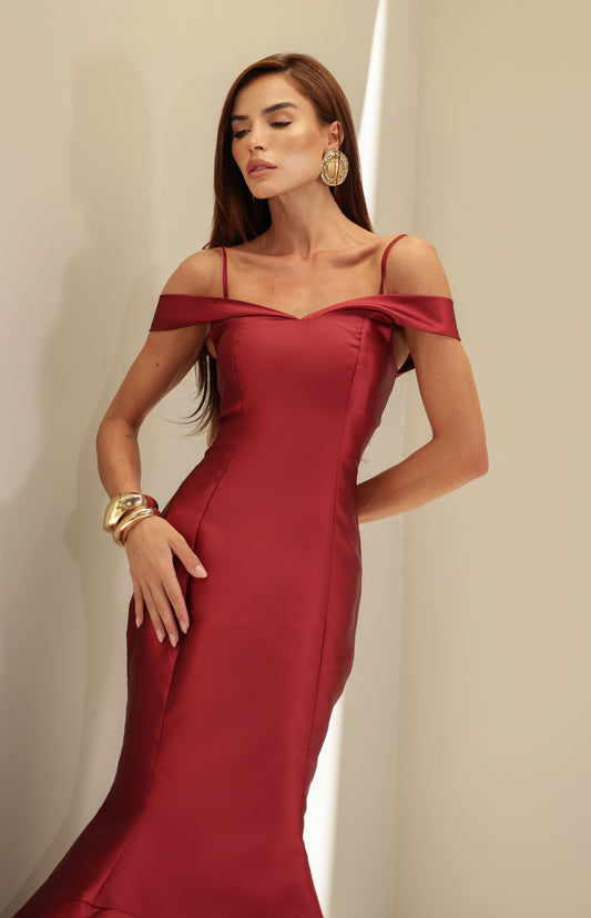 VESTIDO AMICCI LONGO NIQUEL MARSALA