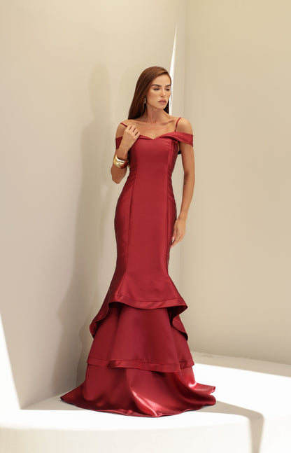 VESTIDO AMICCI LONGO NIQUEL MARSALA
