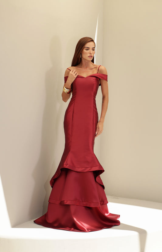 VESTIDO AMICCI LONGO NIQUEL MARSALA