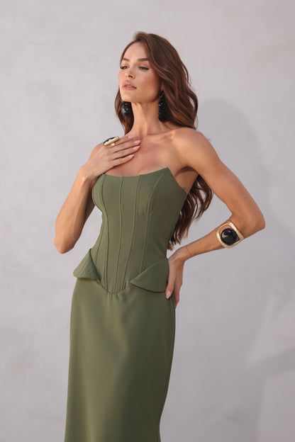 VESTIDO AMICCI CORSELET VERDE OLIVA