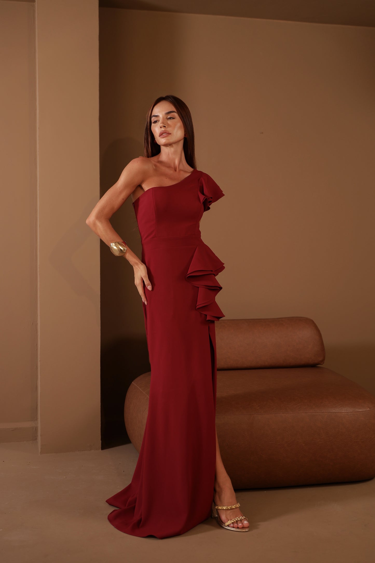 VESTIDO AMICCI LONGO ANGELITA MARSALA