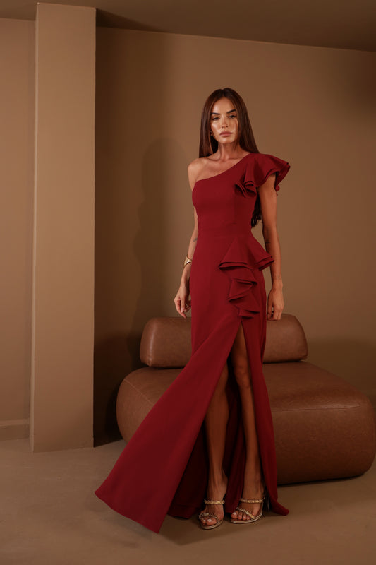 VESTIDO AMICCI LONGO ANGELITA MARSALA