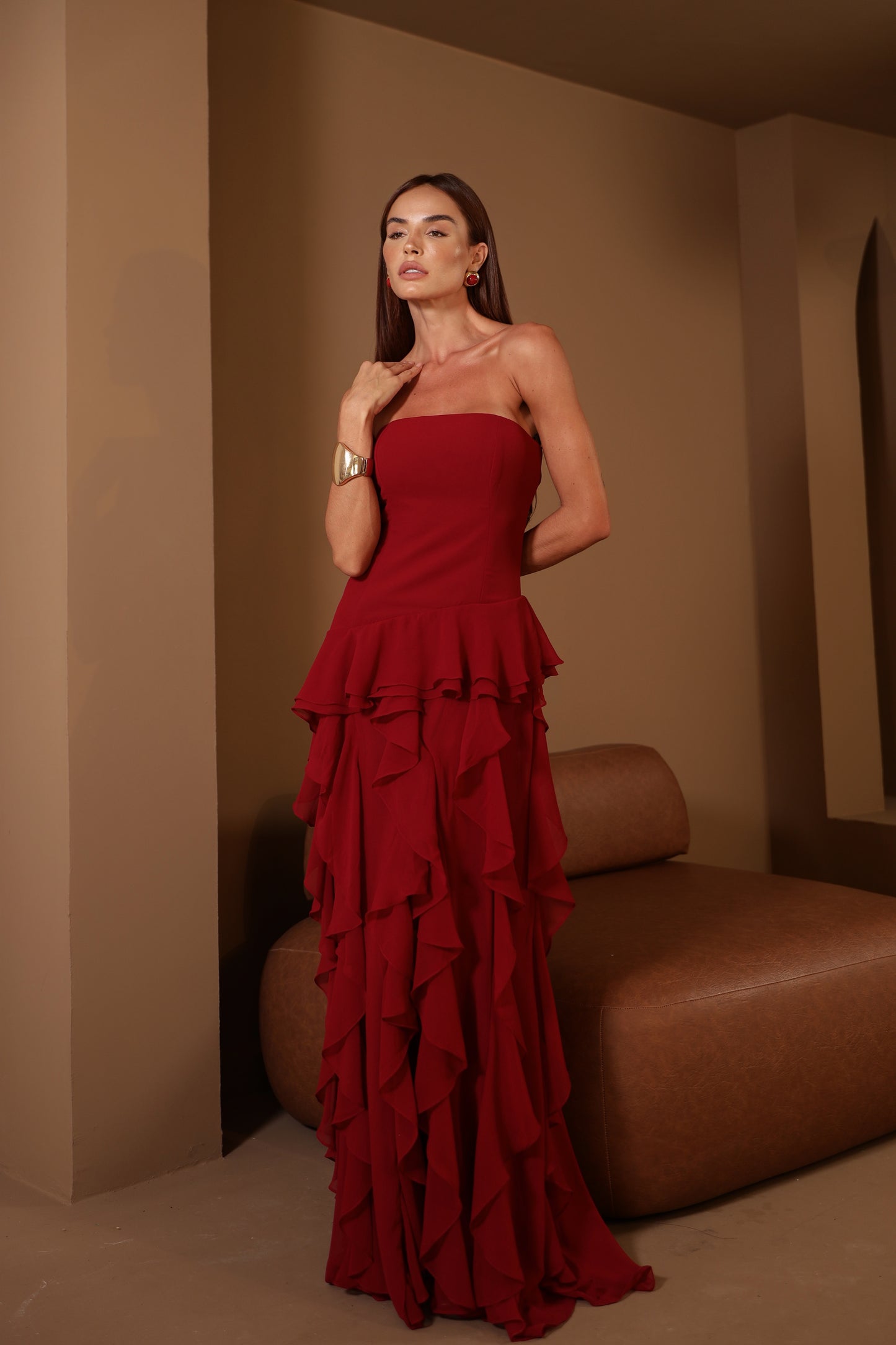 VESTIDO AMICCI LONGO AURUM MARSALA