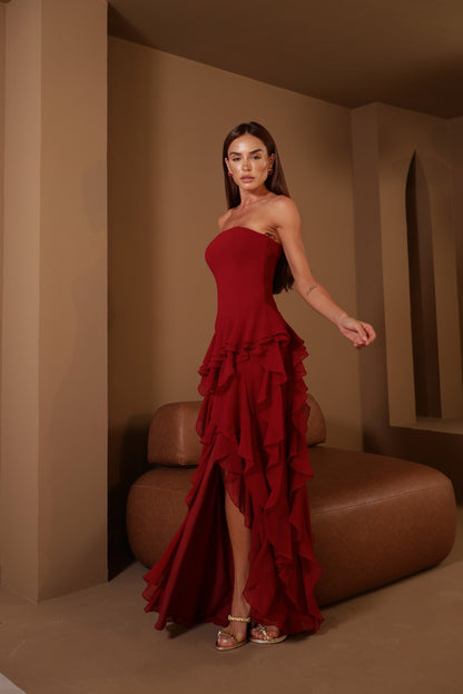 VESTIDO AMICCI LONGO AURUM MARSALA