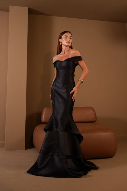 VESTIDO AMICCI LONGO NIQUEL PRETO