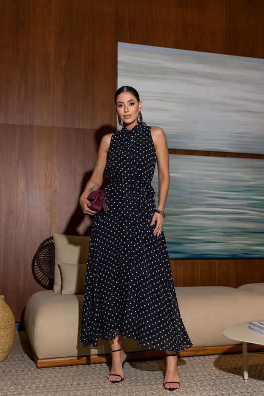 VESTIDO LUZIA FAZZOLLI LONGO CHIFFON POA PRETO