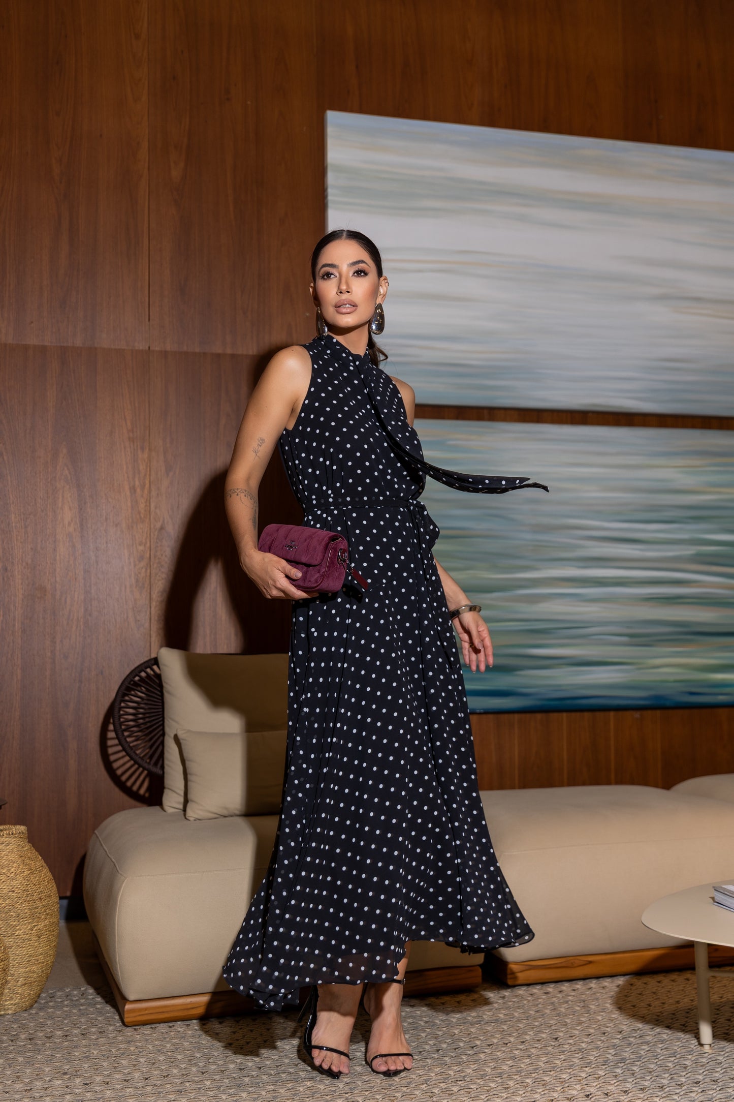 VESTIDO LUZIA FAZZOLLI LONGO CHIFFON POA PRETO