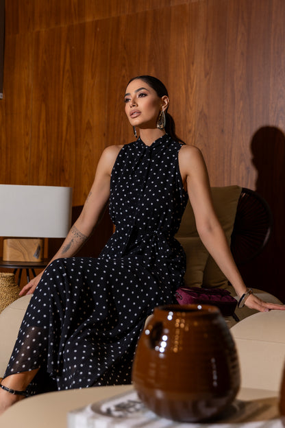 VESTIDO LUZIA FAZZOLLI LONGO CHIFFON POA PRETO