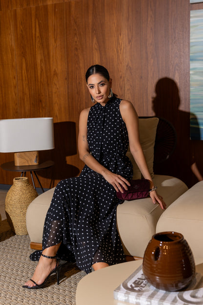 VESTIDO LUZIA FAZZOLLI LONGO CHIFFON POA PRETO