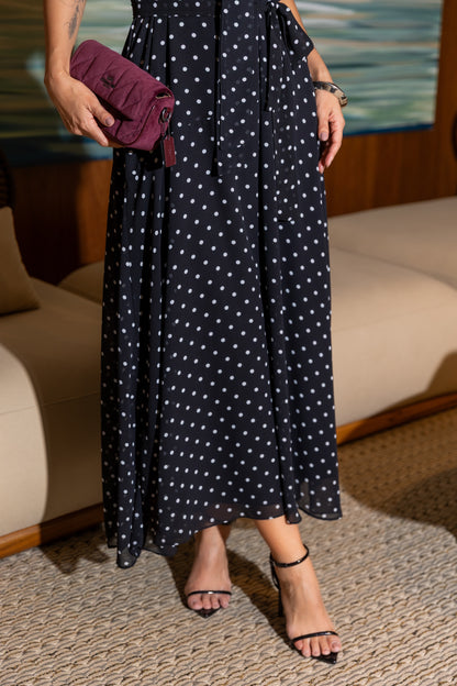 VESTIDO LUZIA FAZZOLLI LONGO CHIFFON POA PRETO