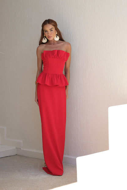 VESTIDO AMICCI LONGO DETALHE PEPLUM