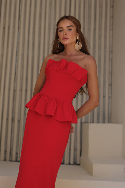 VESTIDO AMICCI LONGO DETALHE PEPLUM