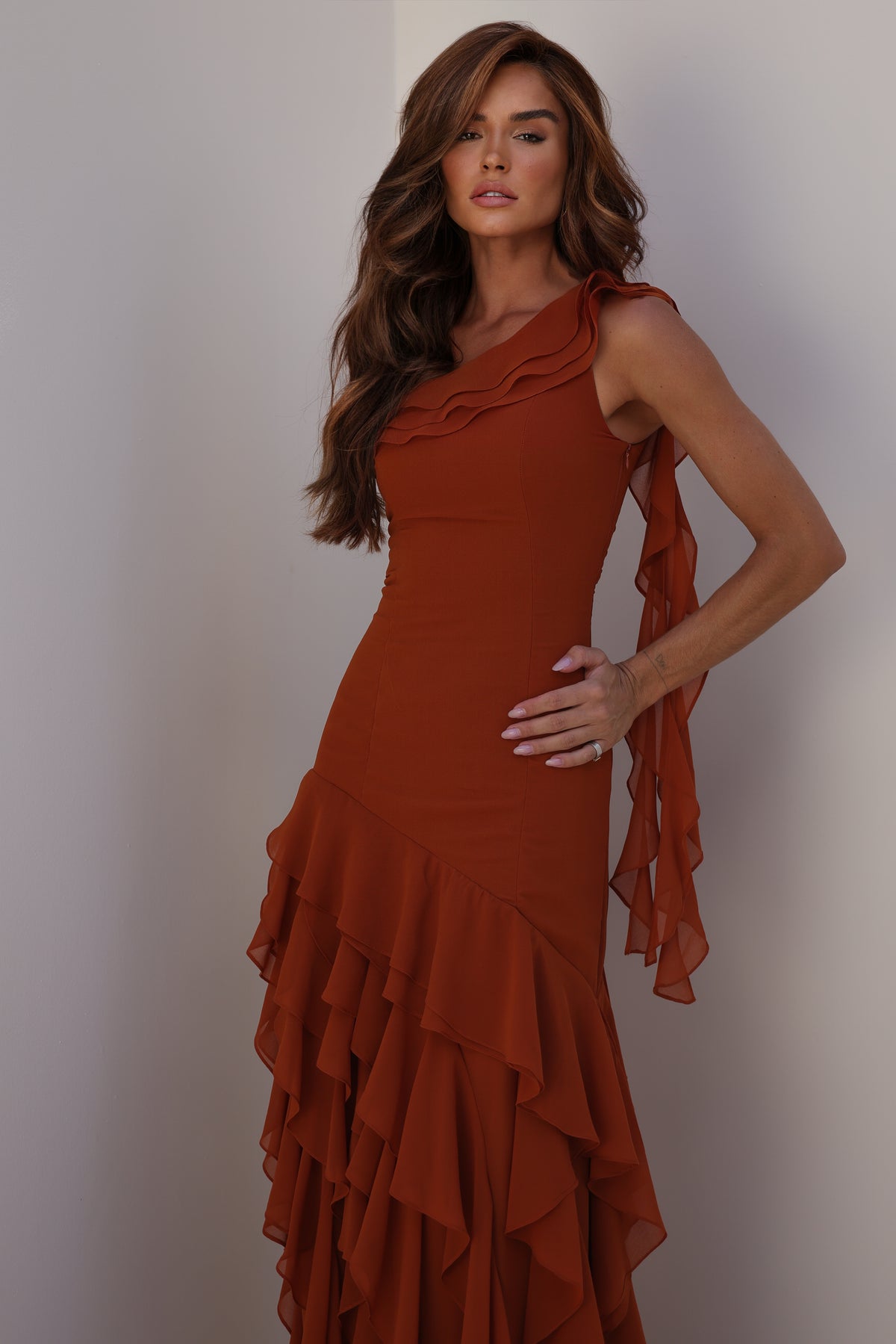 VESTIDO AMICCI CHIFFON BABADOS