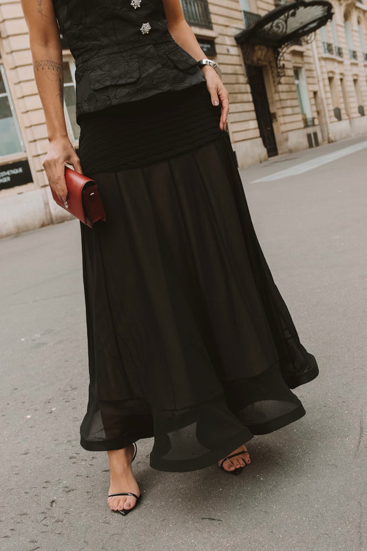 Saia luzia fazzolli chiffon longa d plissado