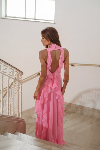 VESTIDO AMICCI CHIFFON GOLA ALTA