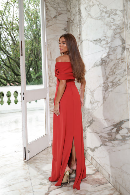 VESTIDO AMICCI LONGO COM CAPA OMBRO A OMBRO