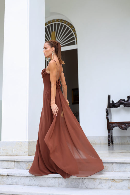 VESTIDO AMICCI DEGAGE MARROM