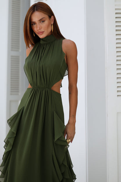 VESTIDO AMICCI GOLA ALTA COSTA DEC. V OLIVA