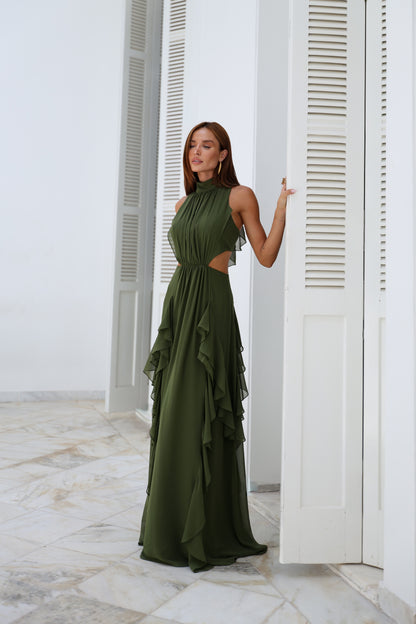 VESTIDO AMICCI GOLA ALTA COSTA DEC. V OLIVA