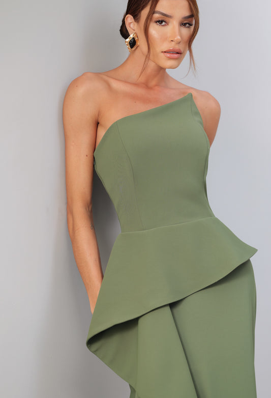 VESTIDO AMICCI ASSIMETRICO VERDE OLIVA