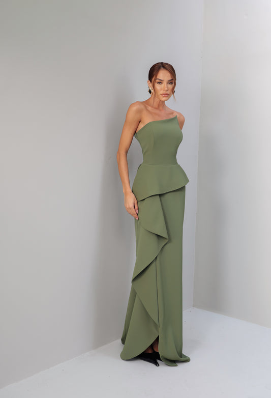 VESTIDO AMICCI ASSIMETRICO VERDE OLIVA