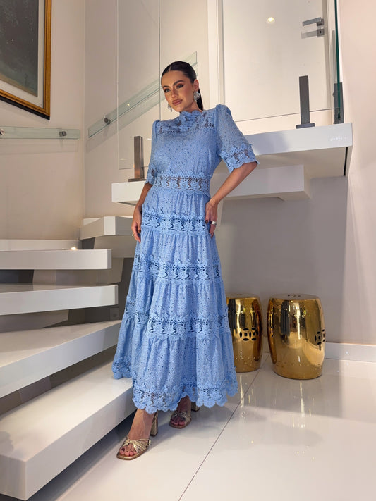 VESTIDO AVE RARA  MIDI MELANIE AZUL BEBE