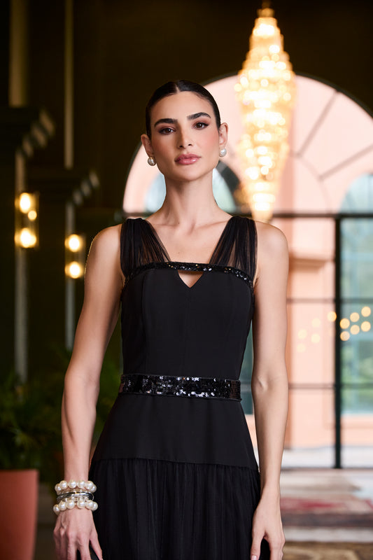 VESTIDO LUZIA FAZZOLLI ALFAIATARIA E TULE BORDADO