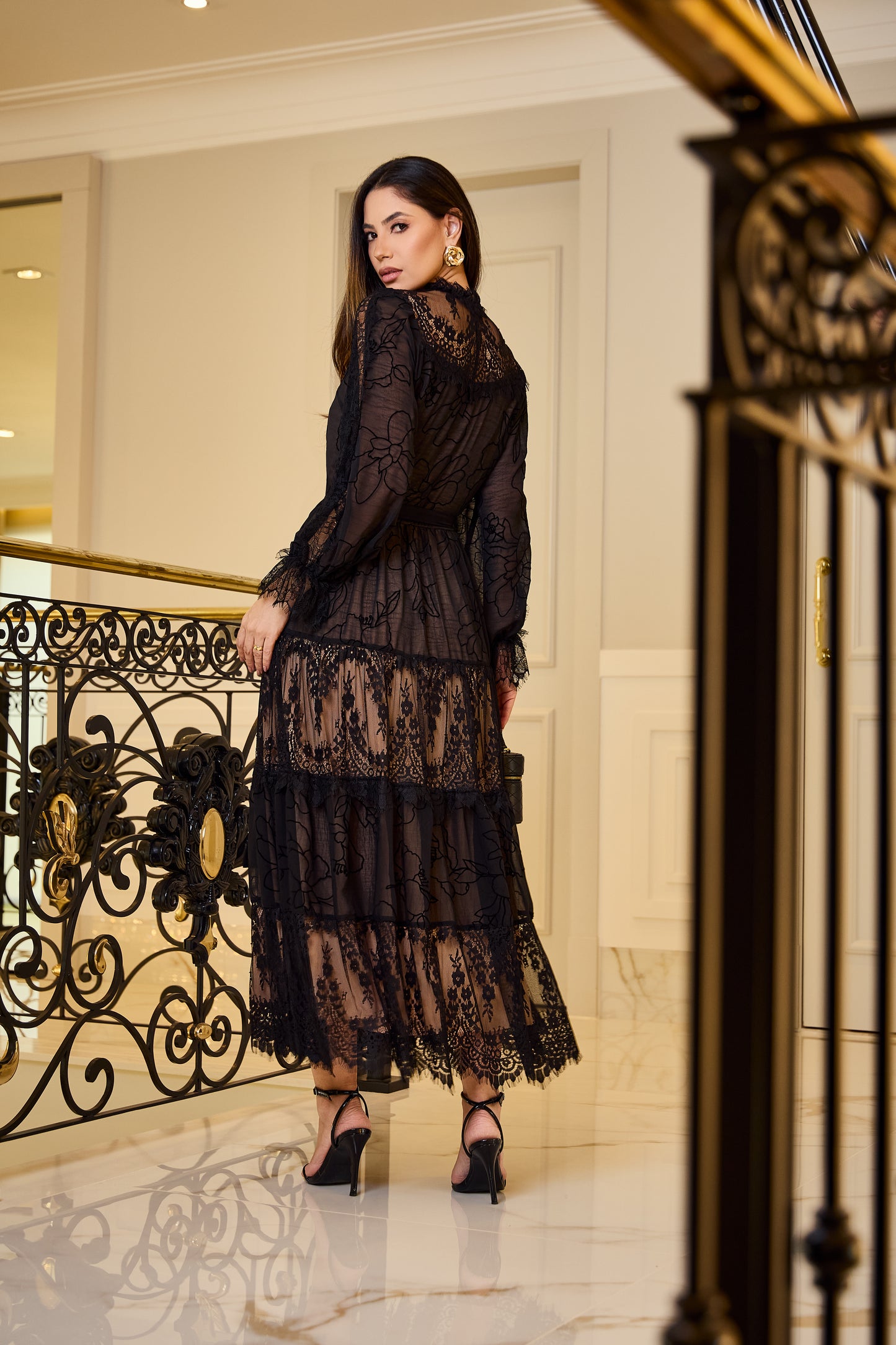 VESTIDO LUZIA FAZZOLLI CHIFFON DEVORE PRETO
