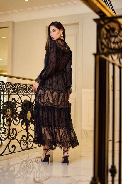VESTIDO LUZIA FAZZOLLI CHIFFON DEVORE PRETO